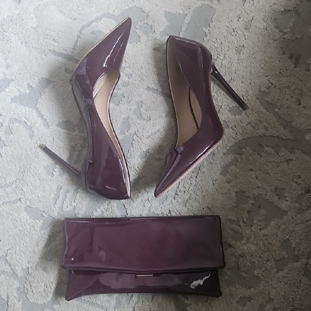 Steve Madden Glossy Purple Heels and Clutch